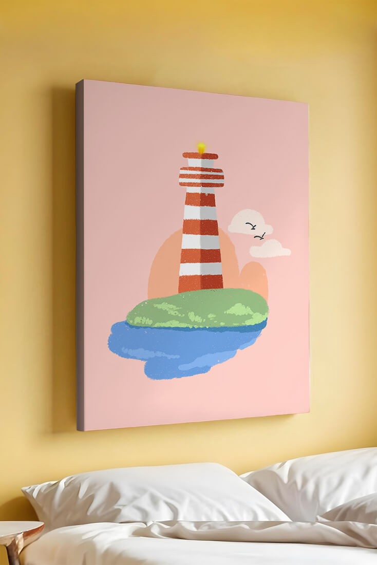 Ilustración encantadora de un faro con un entorno costero tranquilo