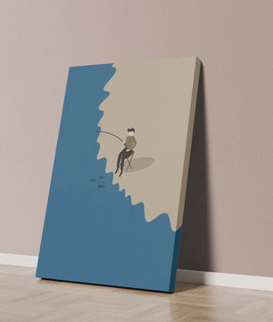 Minimalistic illustration of a person fishing by the sea
