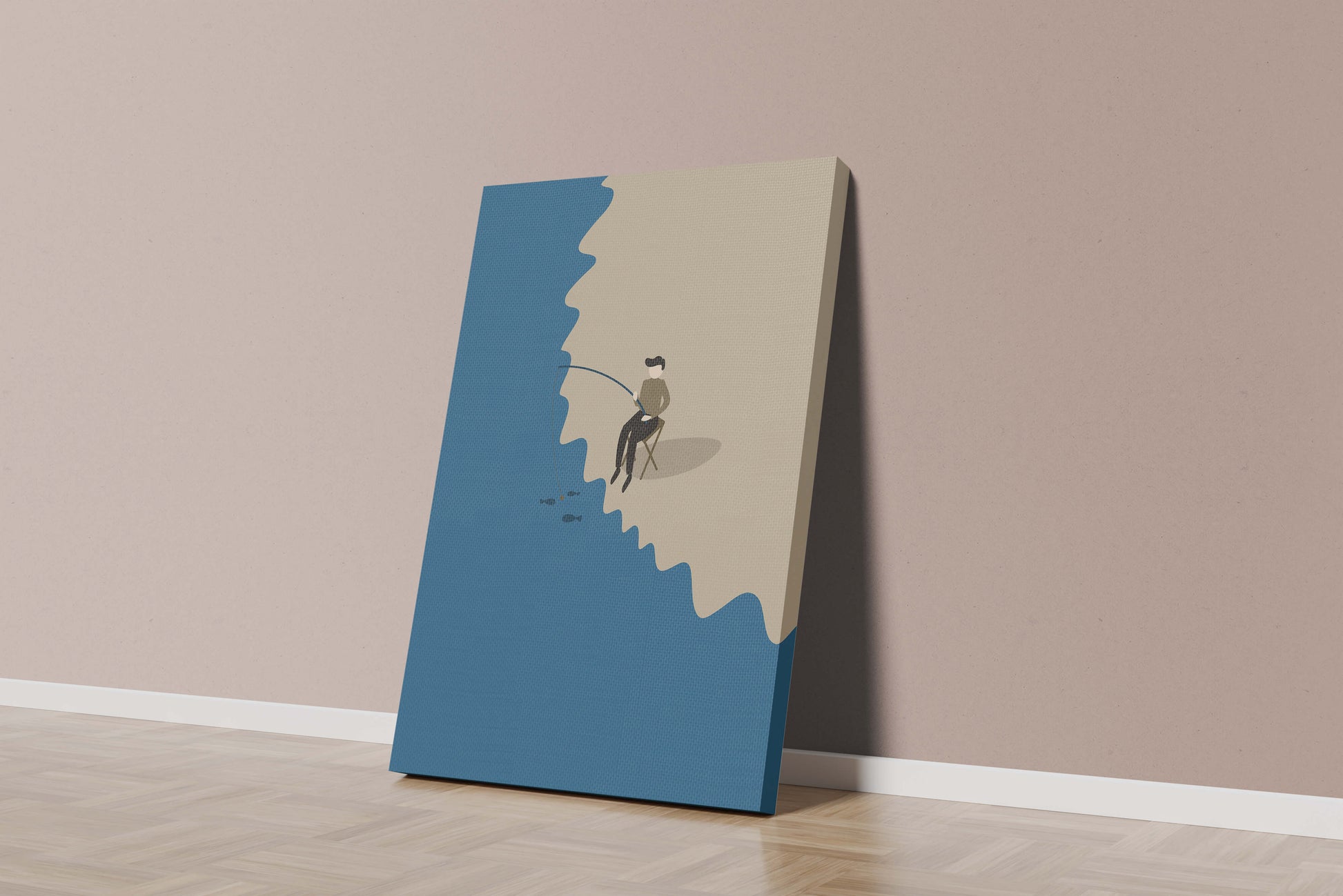 Ilustración minimalista de una persona pescando por el mar