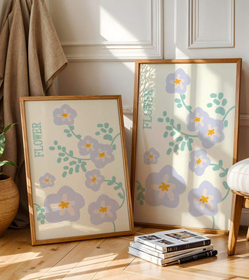 Floral design with pastel flowers and abstract leaves