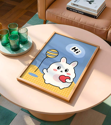 Adorable cartoon bunny with balloon and heart illustration