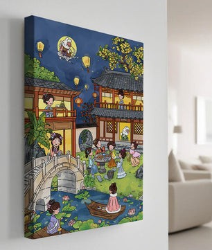 Traditional Chinese Celebration with Lanterns and River