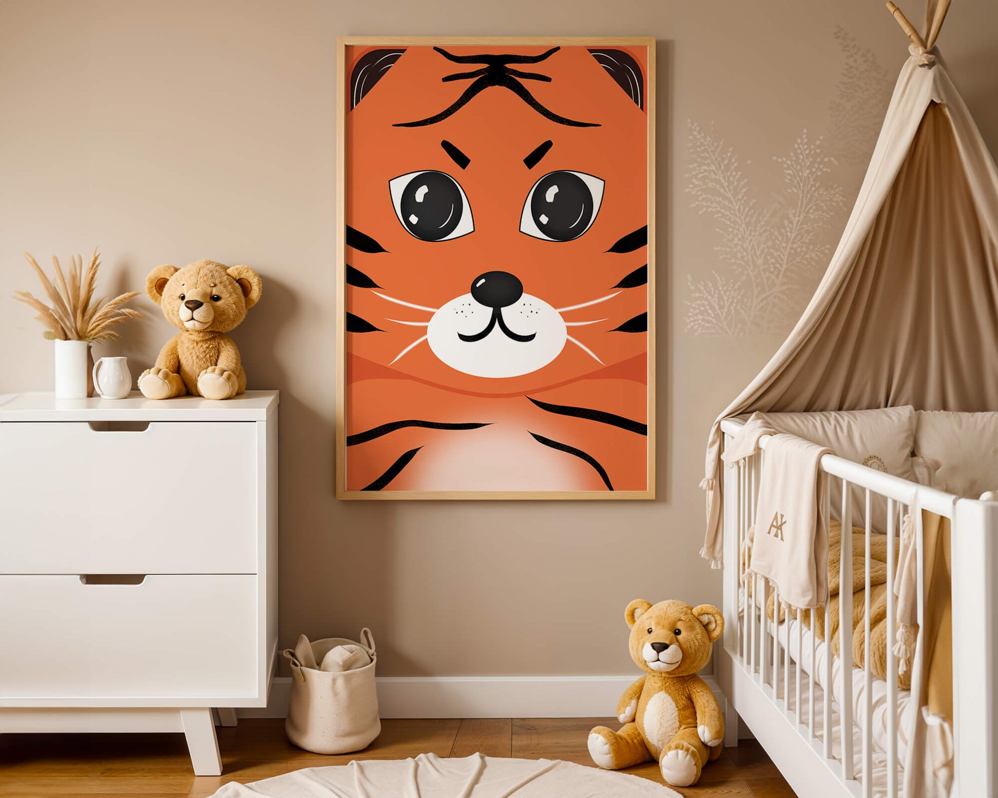 Adorable tiger face illustration with bold features