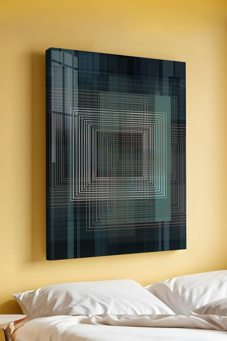 Art abstrait géométrique avec des carrés linéaires superposés