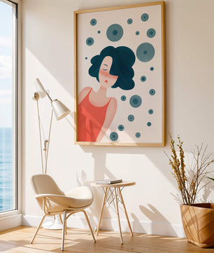 Dreamy Female Portrait with Abstract Circles in Modern Art Style - Mi tienda