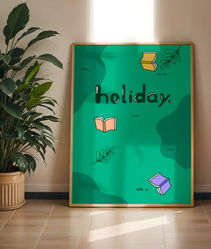 Diseño temático de vacaciones colorido con libros y hojas