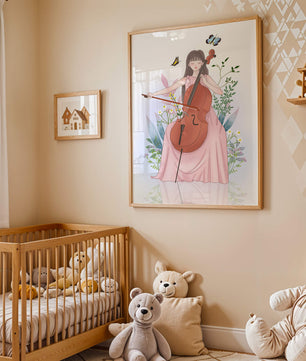 Girl Playing Cello Surrounded by Nature with Butterflies - Mi tienda