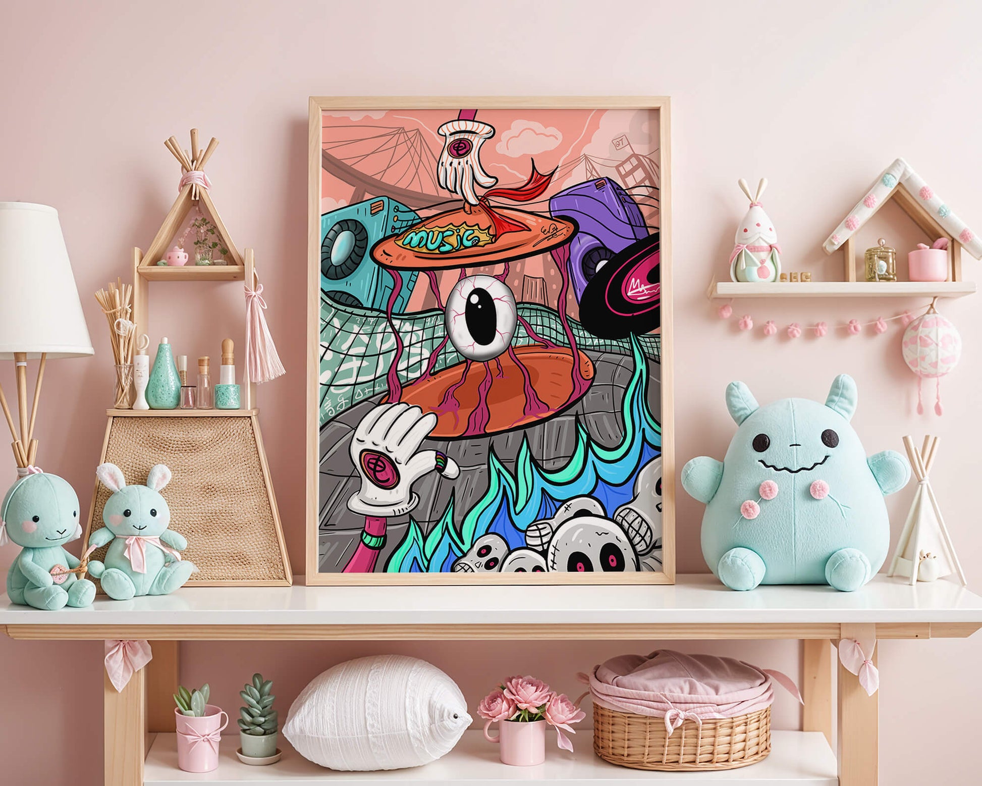 Colorful abstract surrealism illustration featuring vivid eye and surreal elements