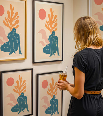 Abstract Nude Figure in Minimalist Design with Botanical Elements