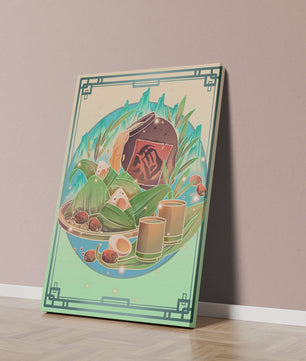 Traditional Chinese food illustration with festive elements