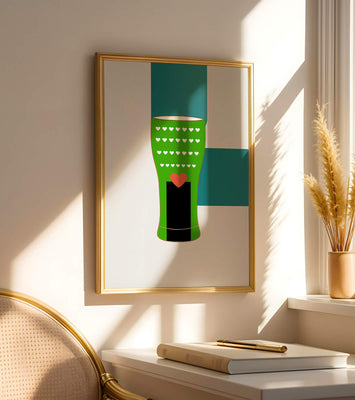 Green vase with heart pattern and minimalistic design