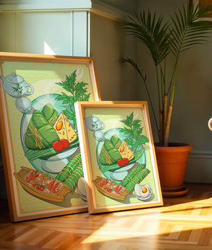 Illustration d'aliments asiatiques traditionnels avec service à thé et herbes