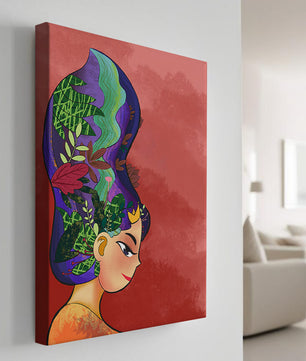 Colorful artistic portrait with nature-inspired hair design