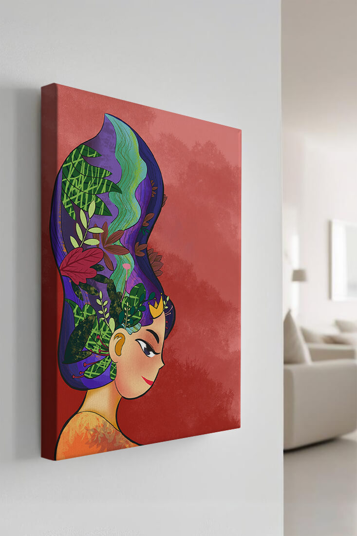 Colorful artistic portrait with nature-inspired hair design