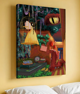 Jardín encantado con hada, serpiente y elementos misteriosos