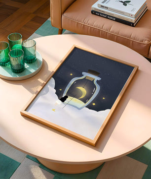 Fantasy Scene with Girl and Moon in a Bottle