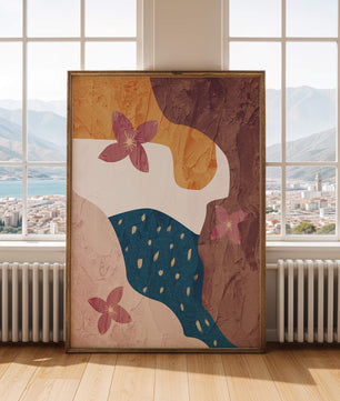 Diseño floral abstracto con colores vibrantes y fondo texturizado