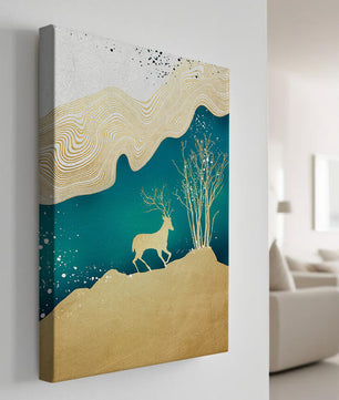 Elegante abstrakte Kunst mit goldenem Hirsch und Naturthema