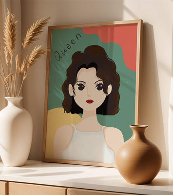 Stylized illustration of a confident woman with abstract background