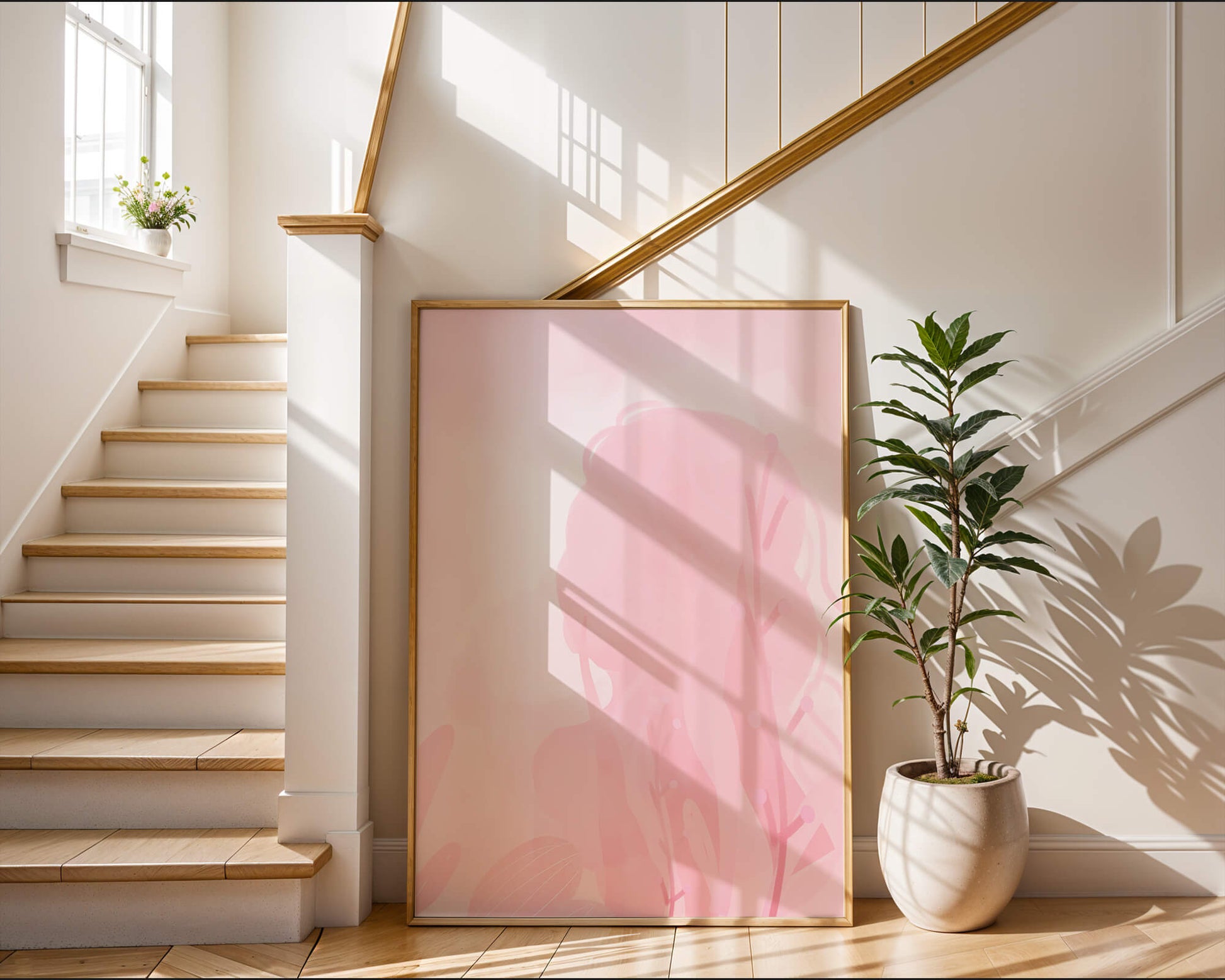 Subtle pink abstract silhouette with floral elements