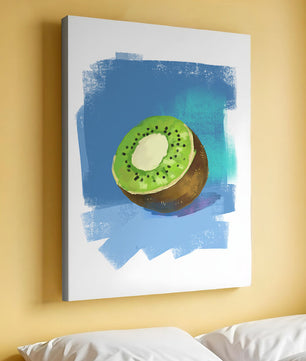 Illustration of a kiwi with a textured blue background