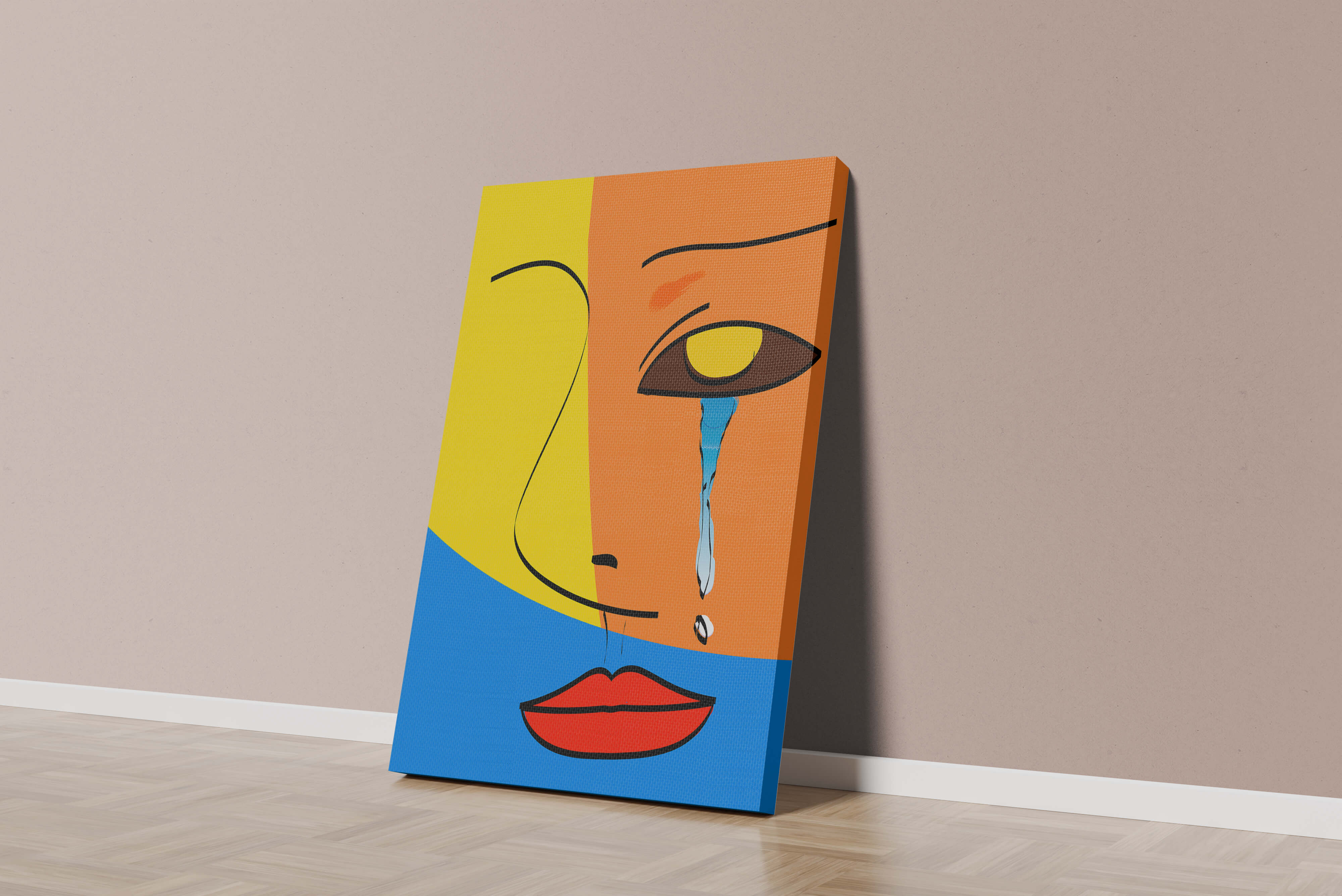 Colorful abstract face art with tear in modern style