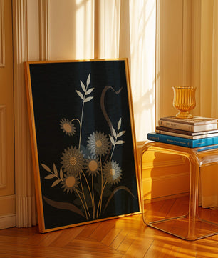 Abstract floral design with intricate patterns on dark background