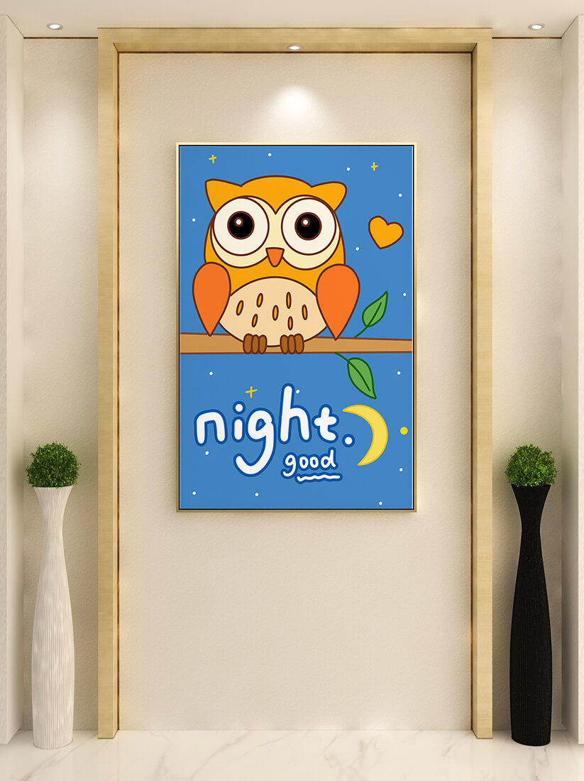 Colorful owl illustration with night theme and positive message
