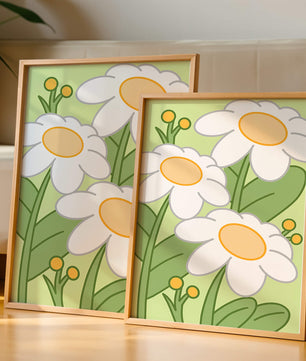 Charming illustrated daisies on a green background