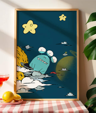 Playful Alien Illustration with Space Background and Stars - Mi tienda