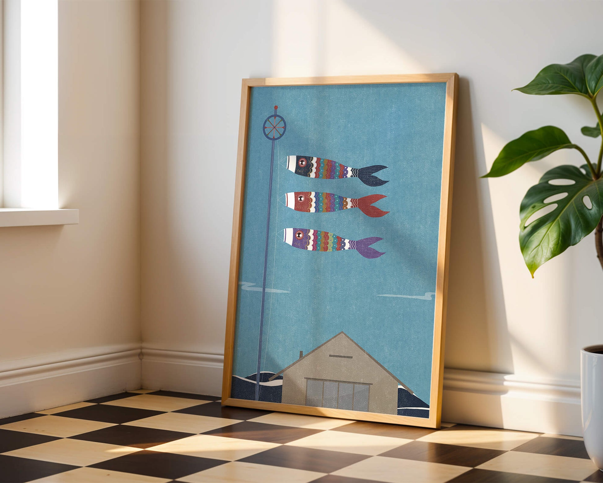 Colorful Koi Nobori Fish Flags Against Blue Sky