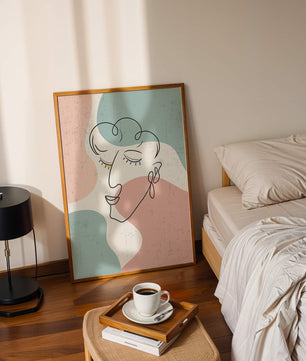 Abstract Line Art Face On Pastel Background - Mi tienda