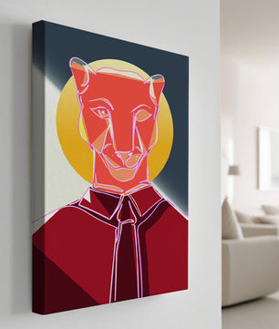 Arte de Puma Geométrico Colorido con Círculo Dorado