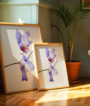 Elegante ilustración acuarela de dos pájaros en una rama