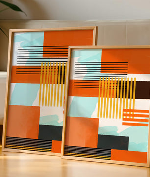 Abstract Geometric Composition with Gold and Orange Elements - Mi tienda