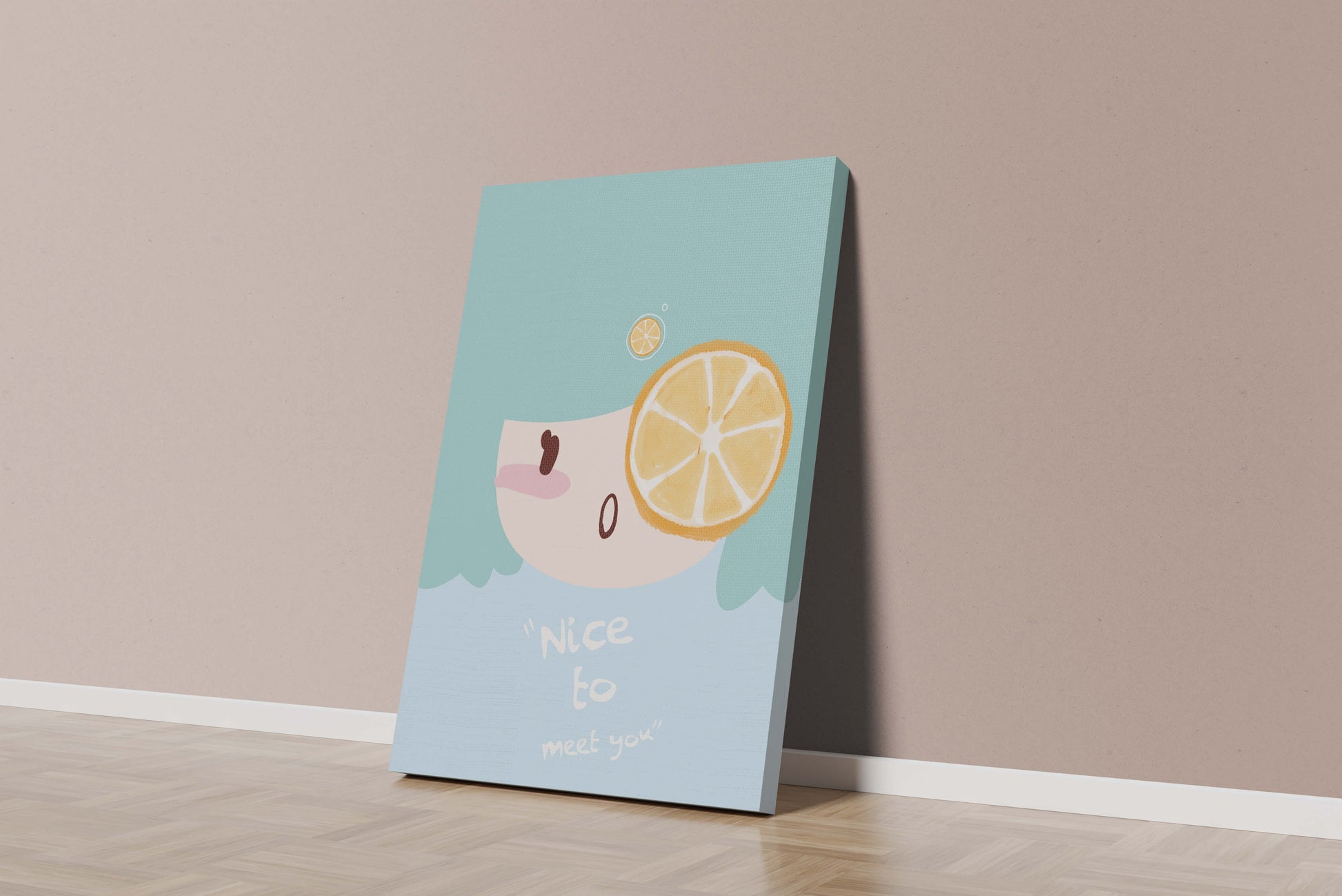 Playful Illustration of a Cartoon Face with Citrus Accent