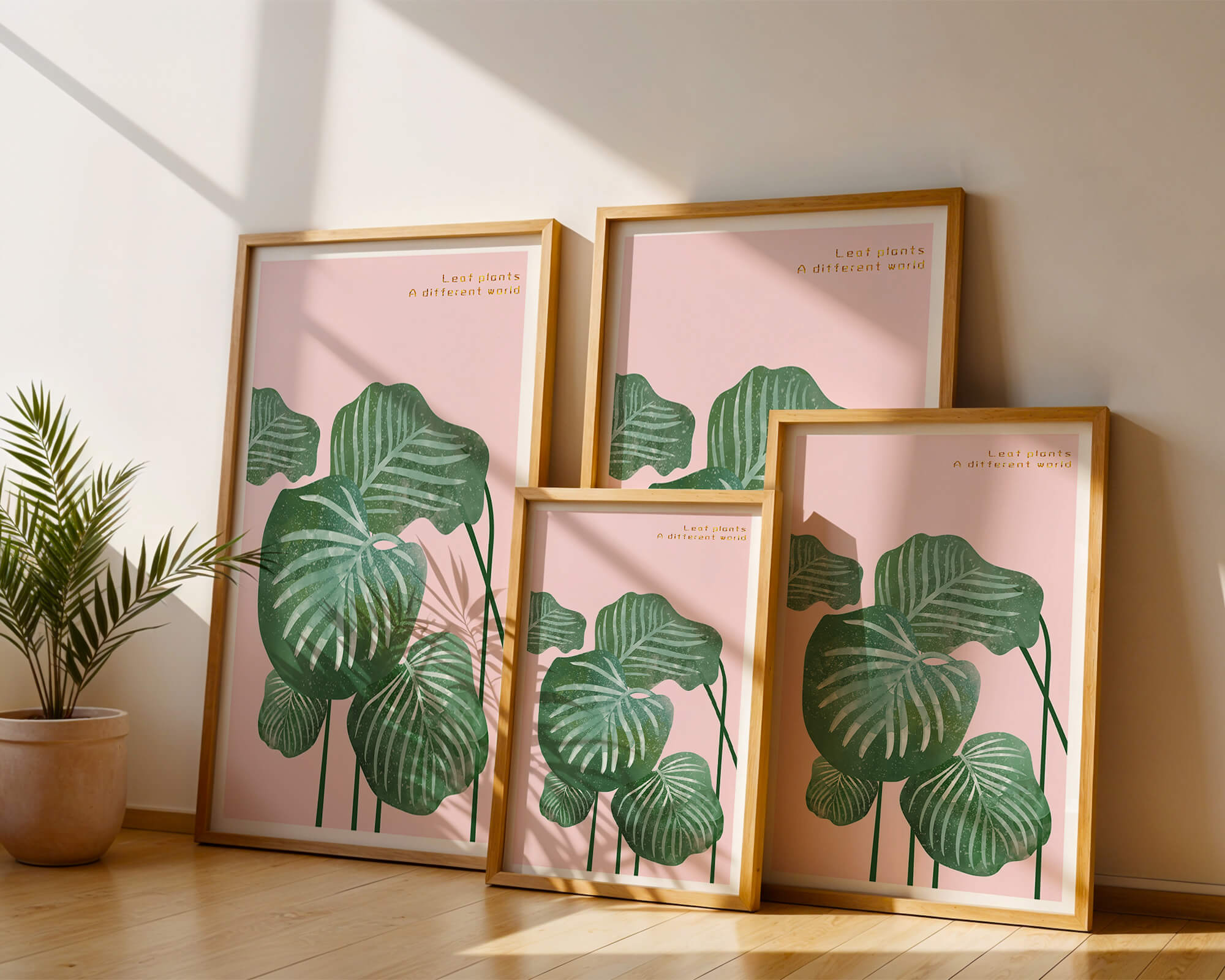 Abstract Botanical Green Leaves On Pink Background - Mi tienda