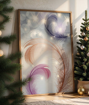 Elegant abstract feather design with sparkles and soft colors