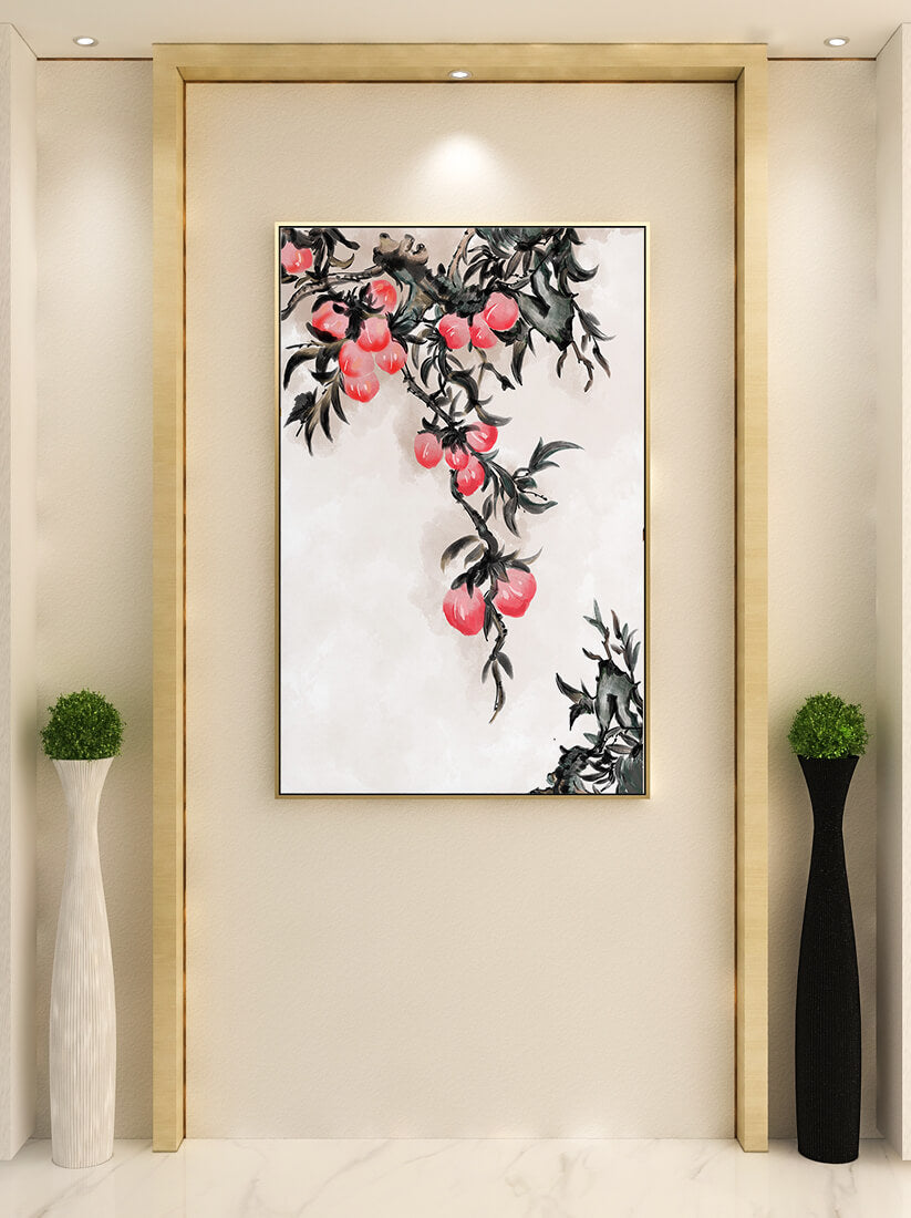 Watercolor Floral Illustration with Red Berries on Branch - Mi tienda