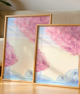 Serene Landscape with Cherry Blossom Trees and Tranquil Sky