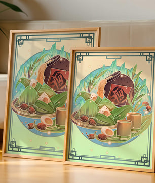 Traditional Chinese food illustration with festive elements