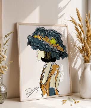 Portrait of a Fashionable Woman with a Large Hat and Gold Accents