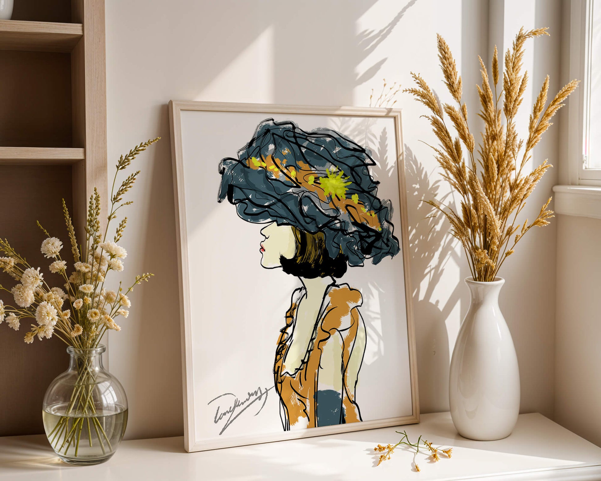 Portrait of a Fashionable Woman with a Large Hat and Gold Accents