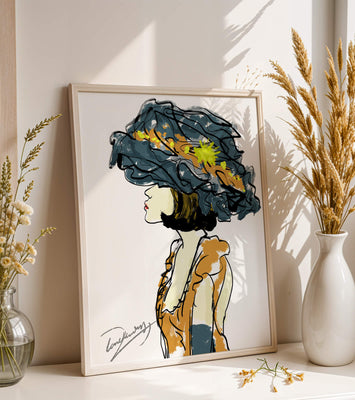 Portrait of a Fashionable Woman with a Large Hat and Gold Accents