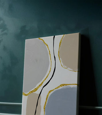 Abstract Painting with Gold Accents and Organic Shapes