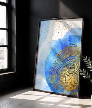 Abstract Watercolor Art with Gold Accents and Circular Pattern Design - Mi tienda