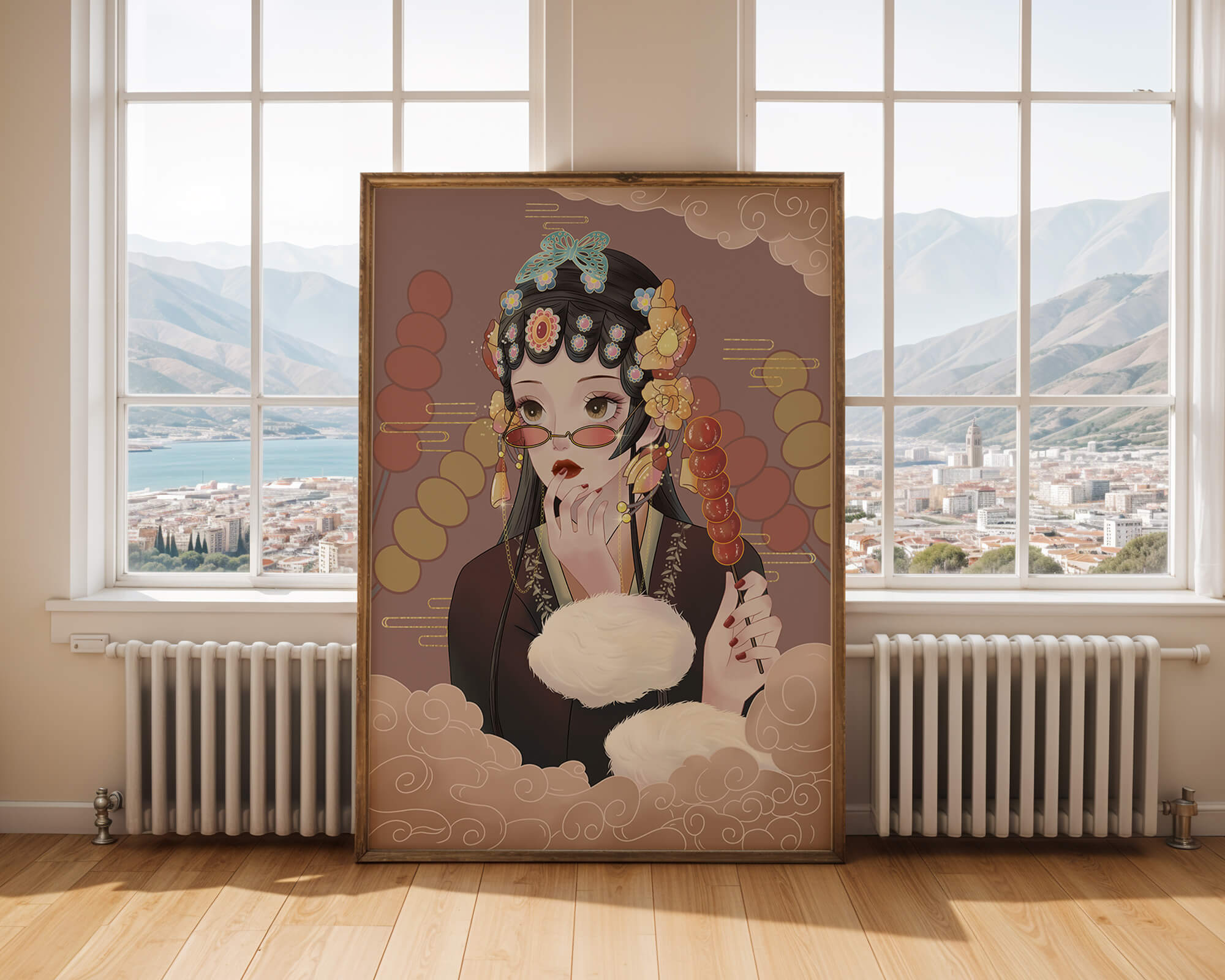 Elegant woman in traditional attire with floral hairpiece