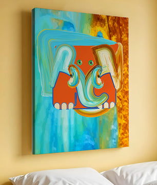 Pintura abstracta colorida de un elefante con tonos vibrantes y pinceladas artísticas
