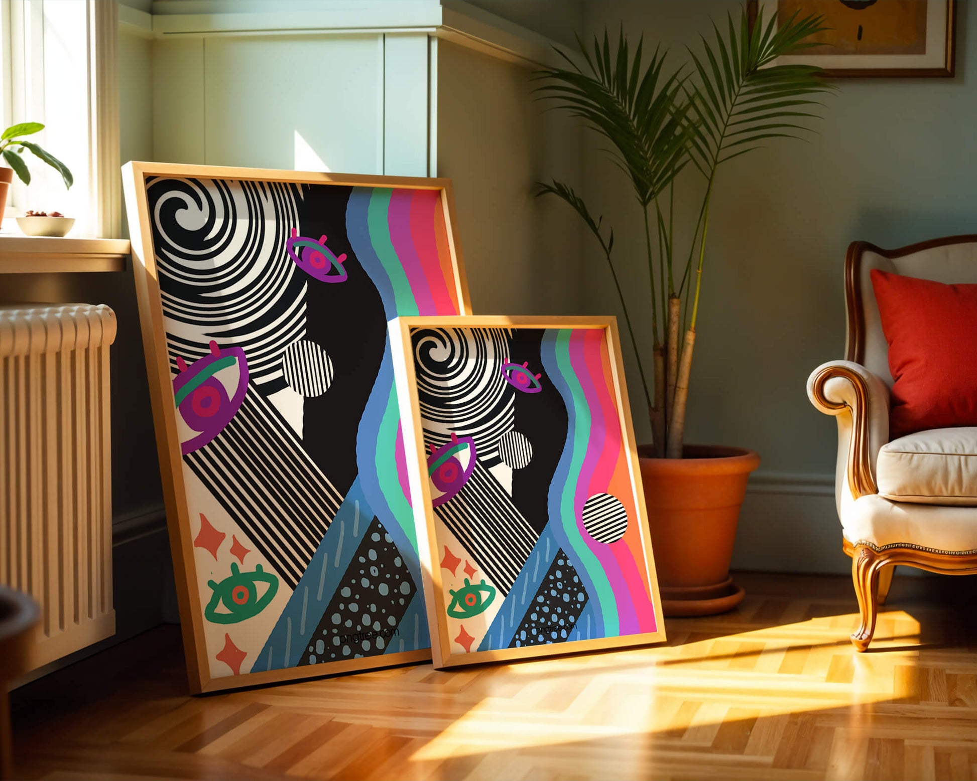 Colorful abstract art with geometric patterns and vibrant shapes