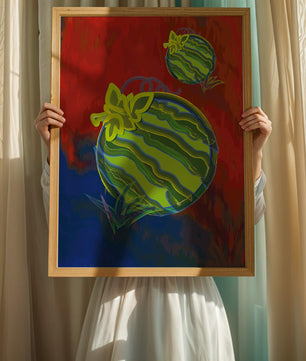 Obra de arte abstracta de sandía colorida con fondo vibrante